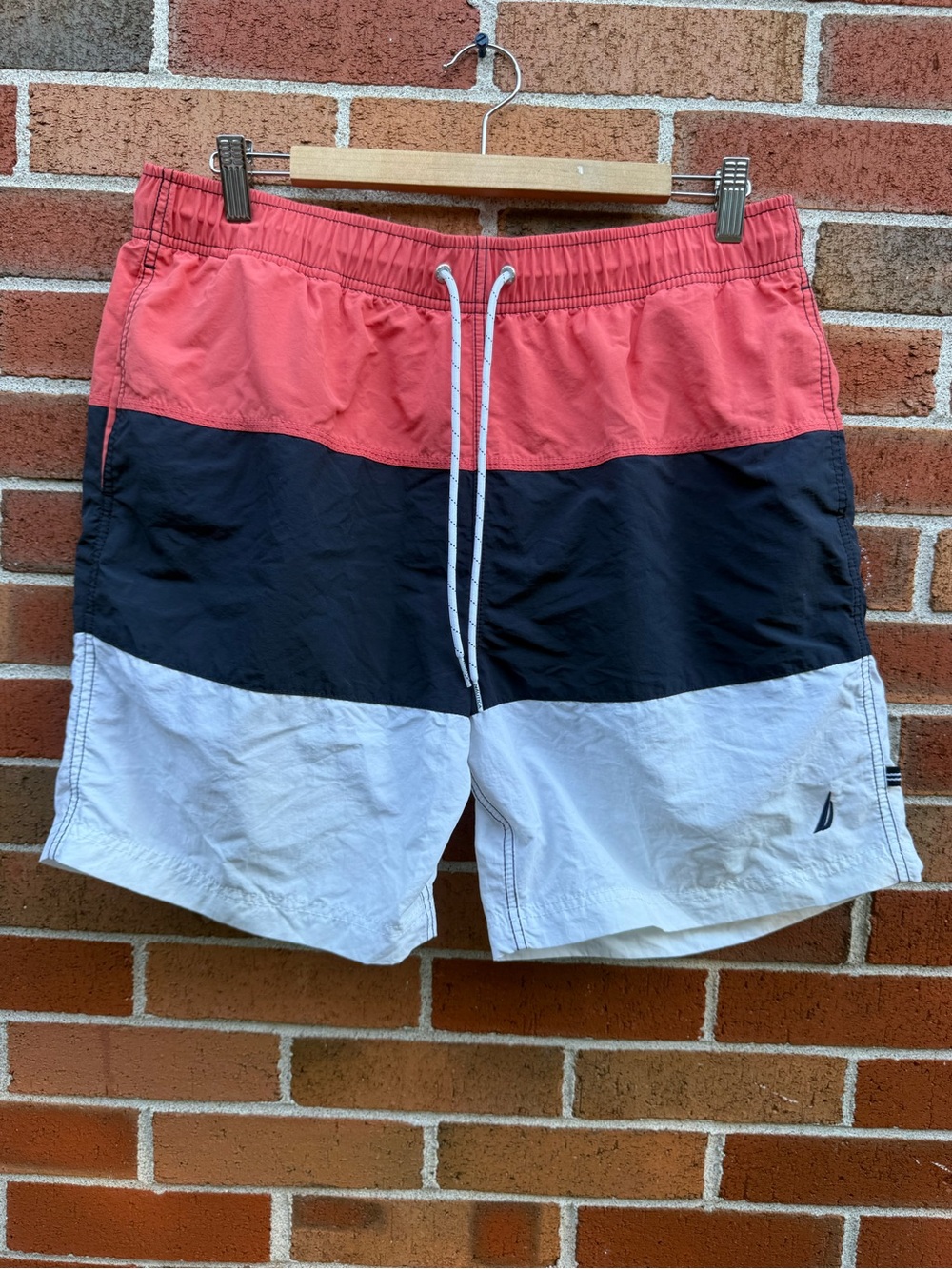 Nautica Men’s Large Colorblock Swim Trunks Coral Navy White